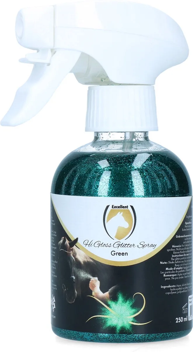 Excellent Hi Gloss Glitter Spray - Prachtige glittering op de vacht, manen en staart - Geschikt voor paarden - 250 ml - Turquoise de Holland Animal Care – photo produit
