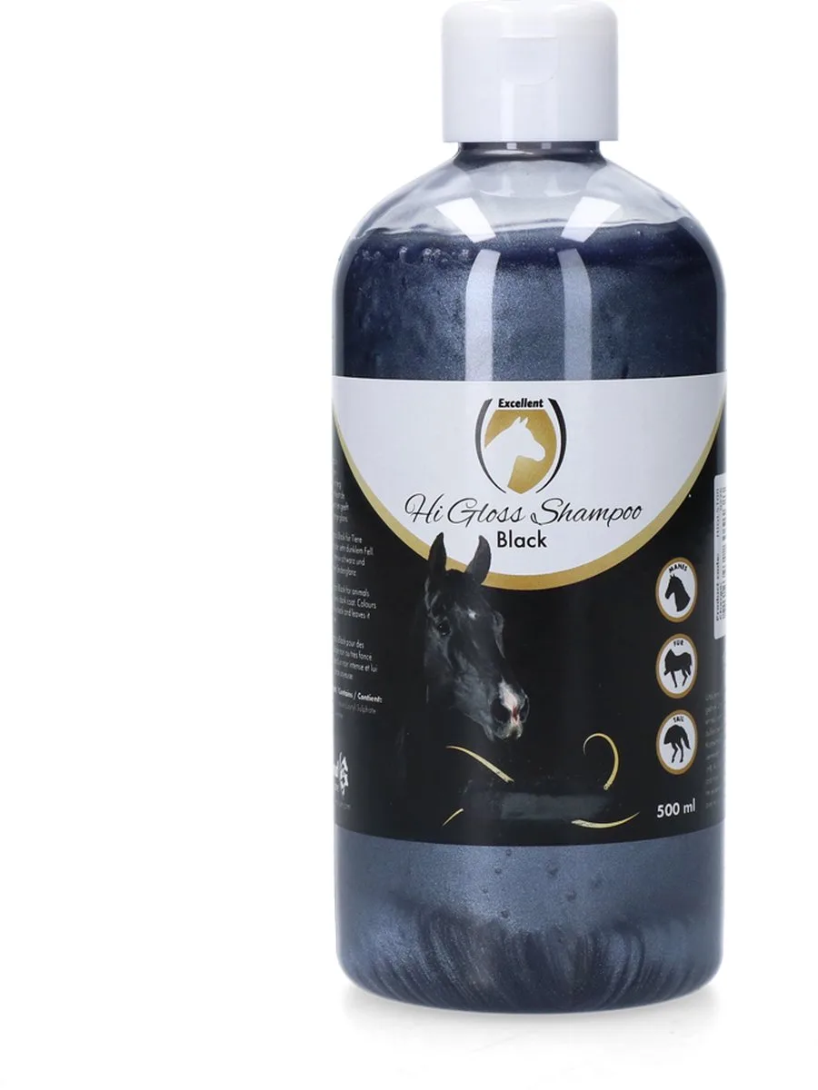 Excellent Hi Gloss Shampoo - 500 ml - Kleurshampoo voor opleving van de eigen vachtkleur - Geschikt voor paarden met een zwarte vacht - Zwart de Holland Animal Care – photo produit