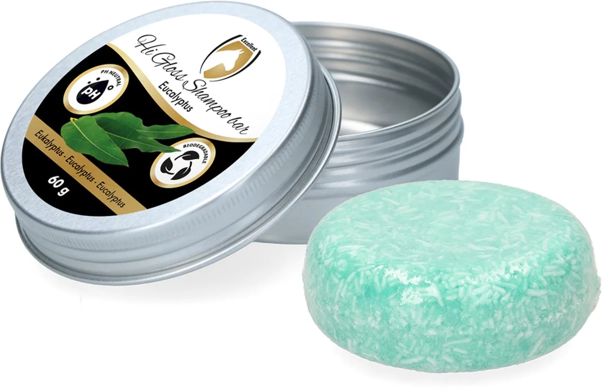 Excellent Hi Gloss Shampoo bar Eucalyptus - Reinigende en verzorgende kracht - Paarden - 60 gram van Holland Animal Care – productfoto