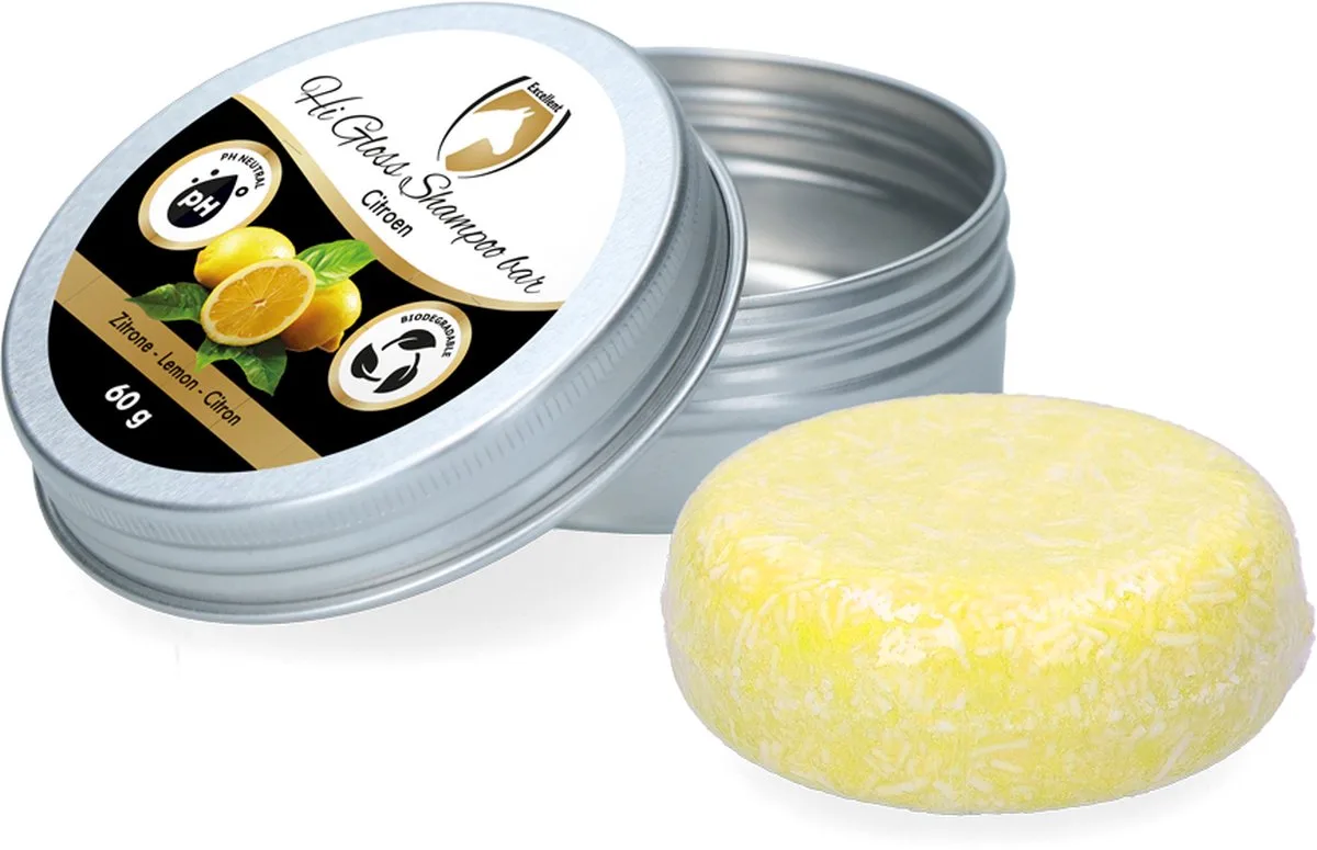 Excellent Hi Gloss Shampoo bar Lemon - Shampoo bar met sterke reinigende en verzorgende kracht - Geschikt voor paarden - 60 gram van Holland Animal Care – productfoto