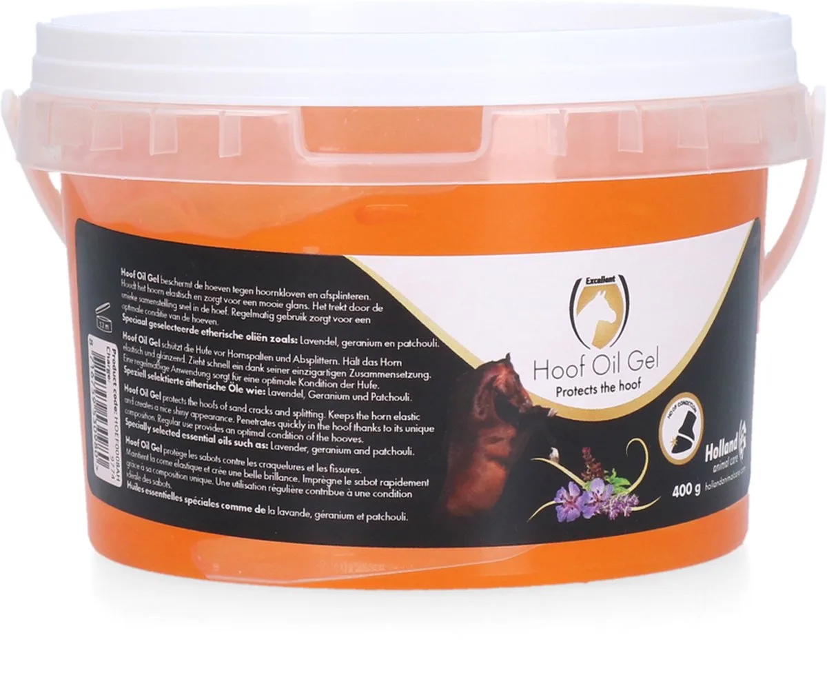 Excellent Hoof Oil Gel - 400 gram - Beschermd de hoeven tegen hoornkloven en afsplinteren - Geschikt voor paarden de Holland Animal Care en Noir, Gris – photo produit