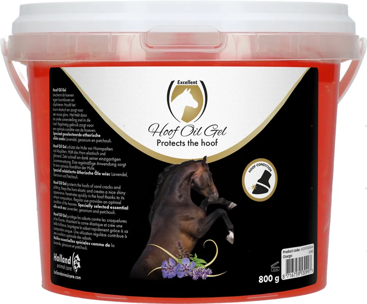 Excellent Hoof Oil Gel - 800 gram - Beschermt de hoeven tegen hoornkloven en afsplinteren - Geschikt voor paarden de Holland Animal Care en Noir, Gris – photo produit