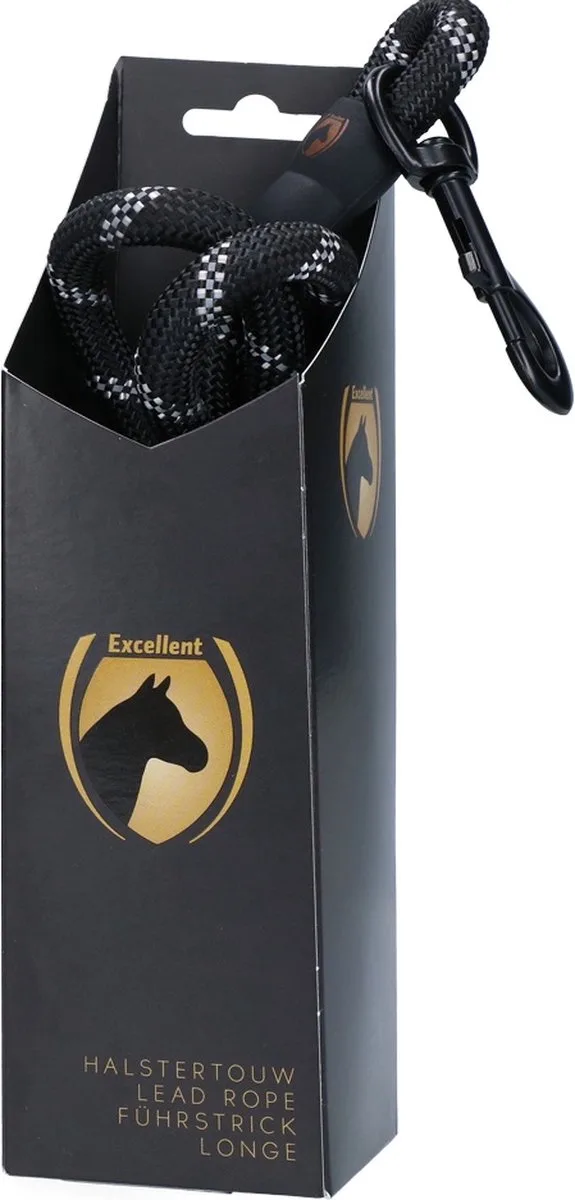 Excellent Horse Halstertouw Exclusive Reflective - Reflecterend halstertouw voor goede zichtbaarheid in het donker - Polyester - 360 graden draaibare musketonhaak - 2 Meter de Holland Animal Care en Noir – photo produit