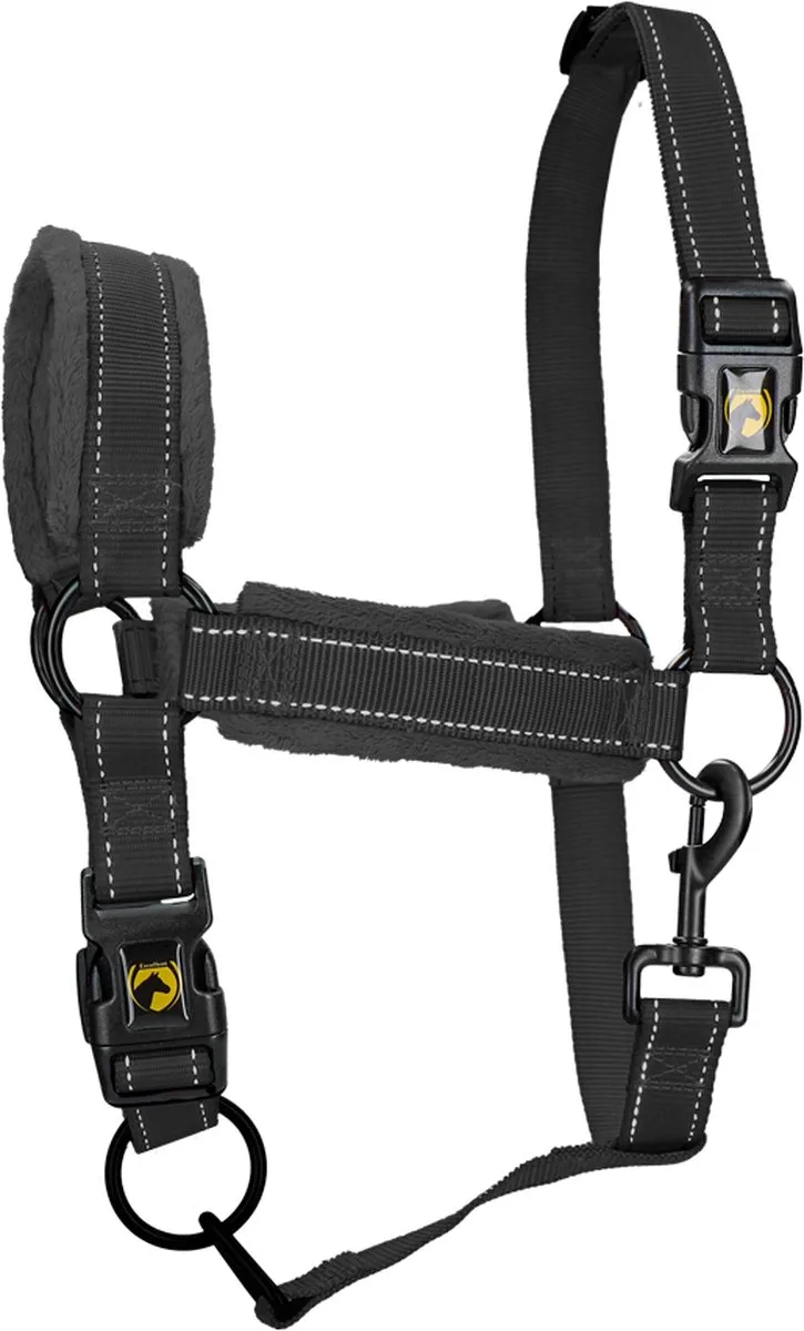 Excellent Horse Superior Essential Halster - L (Cob) - Reflecterend halster voor paard - Paardenhalster met fleece onderlegde neusriem - Geschikt voor paarden by Holland Animal Care in Black – product photo