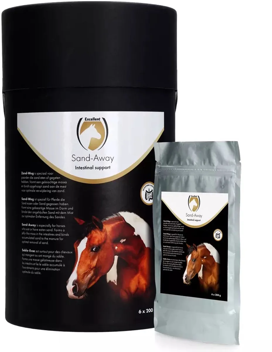 Excellent Horse Zand-Weg - 6 x 200 gr - Voor optimale Verwijdering van Zand - Ondersteuning van de Darmpassage - Supplementen Paard - Paardenverzorging de Holland Animal Care – photo produit