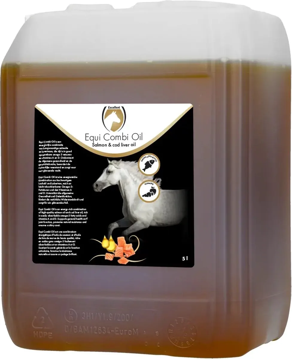 Excellent Levertraan olie 5 Liter - Ter ondersteuning van weerstand, groei en ontwikkeling en verzorging van de vacht - Geschikt voor paarden van Holland Animal Care – productfoto