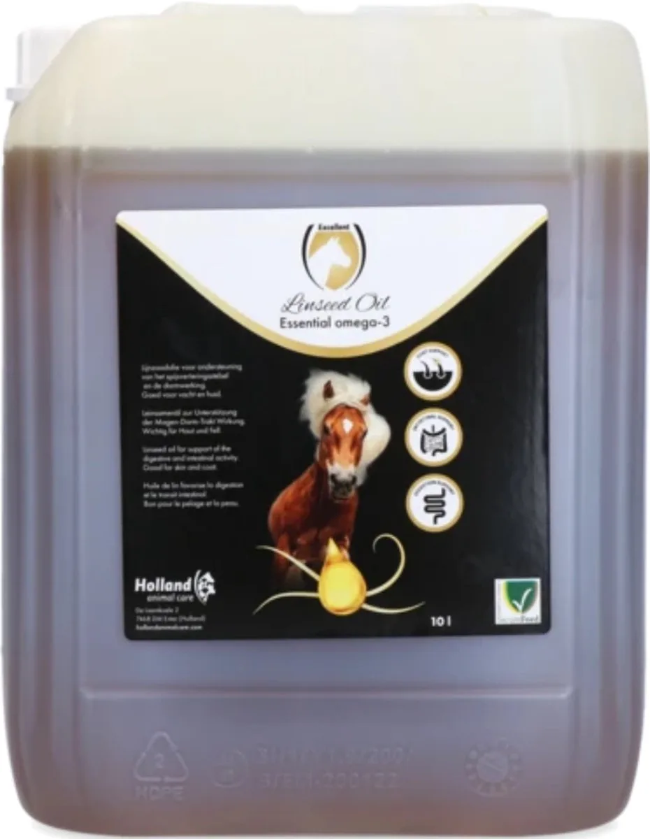 Excellent Lijnzaadolie - 10 Liter - Ondersteuning van spijsverteringsstelsel en darmwerking van het paard - Geschikt voor paarden fra Holland Animal Care – produktbillede