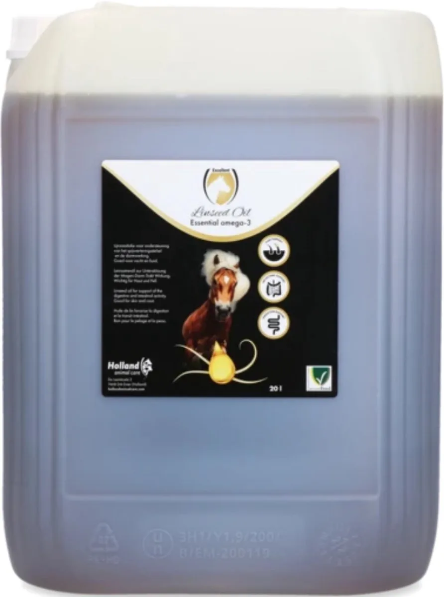Excellent Lijnzaadolie - Ondersteuning van spijsverteringsstelsel en darmwerking van het paard - Geschikt voor paarden - 20 Liter de Holland Animal Care – photo produit
