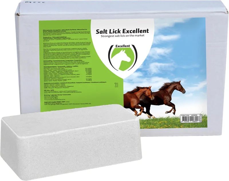 Excellent Liksteen Mineral Horse - 3 x 2 kg - Een bron van zout die perfect voldoet aan de behoefte in zout, sporenelementen en mineralen - Geschikt voor paarden de Holland Animal Care en Blanc – photo produit