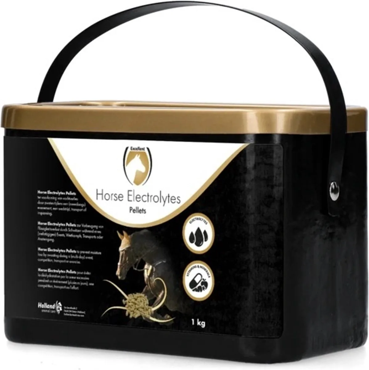 Excellent Paarden Elektrolyten Pellets – Voedingssupplement voor paarden – Suikervrij – 1kg – Ideaal voor onderweg en tijdens wedstrijden – Gemakkelijk mee te nemen in een emmer de Holland Animal Care – photo produit