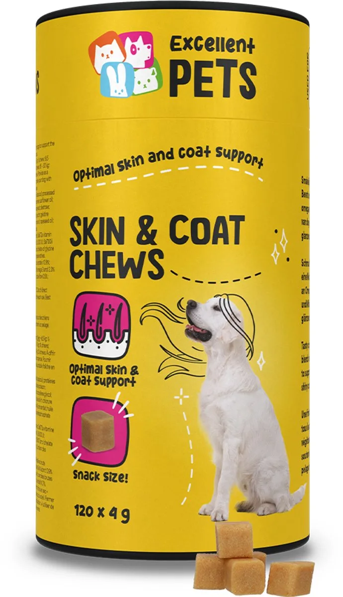 Excellent Pets Anti Jeuk 120 st Hondensnoepjes - Verzacht de gevoelige huid - Omega - Helpt een glanzende vacht te behouden - Visolie - Weerstand Honden supplementen - Skin & Coat Soft Chews de Holland Animal Care – photo produit