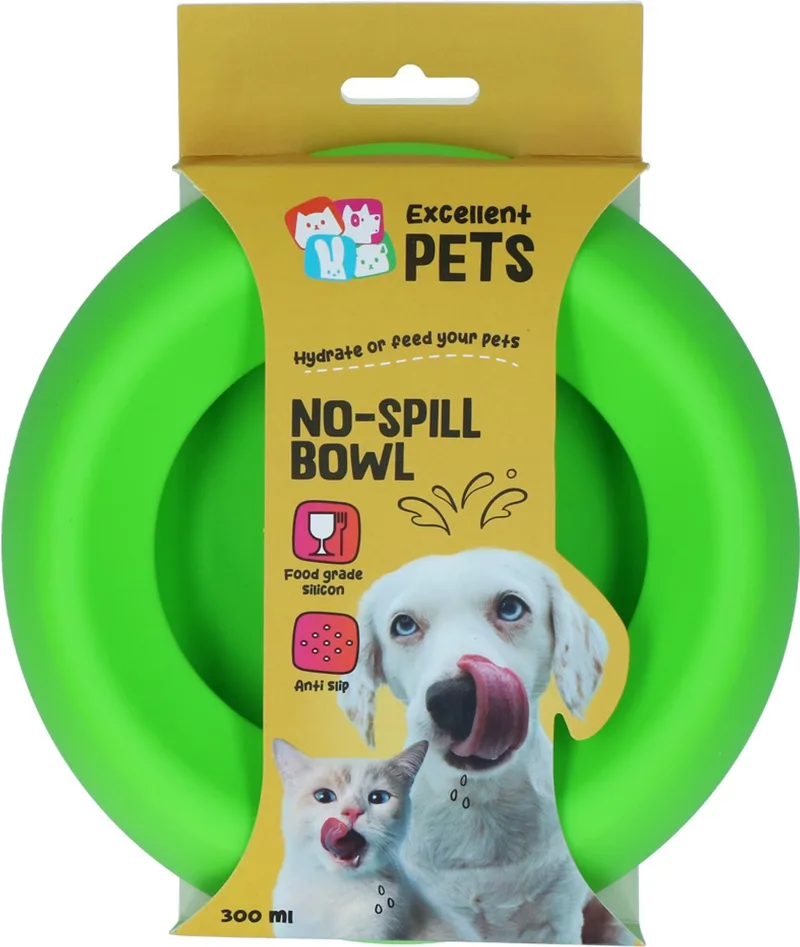 Excellent Pets Anti-knoei Voer- en Drinkbak Hond en Kat - 300 ml - Voerbak met Antislip - S - Morsbestendige Rand - Siliconen Drinkbak by Holland Animal Care in Green – product photo