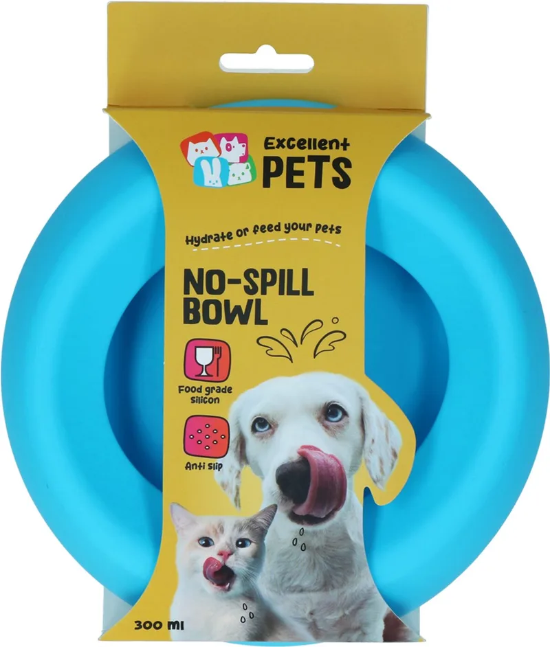 Excellent Pets Anti-knoei Voer- en Drinkbak Hond en Kat - 300 ml - Voerbak met Antislip - S - Morsbestendige Rand - Siliconen Drinkbak van Holland Animal Care in Blauw – productfoto