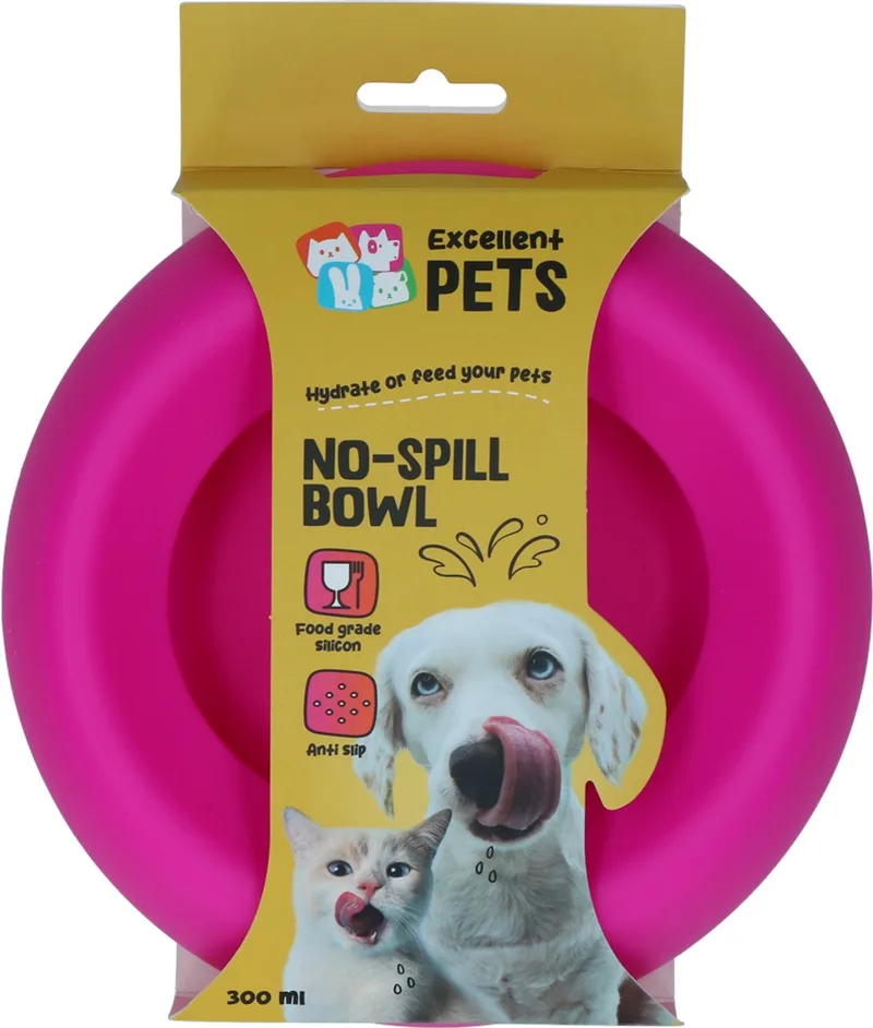 Excellent Pets Anti-knoei Voer- en Drinkbak Hond en Kat - 300 ml - Voerbak met Antislip - S - Morsbestendige Rand - Siliconen Drinkbak by Holland Animal Care in Pink – product photo