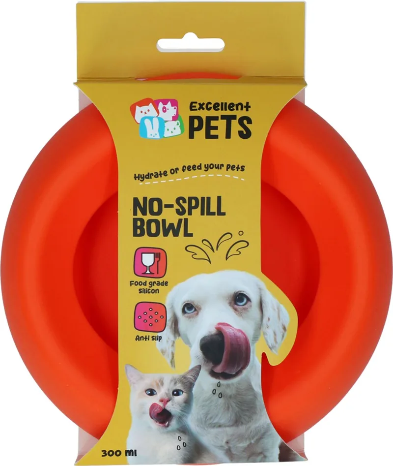 Excellent Pets Anti-knoei Voer- en Drinkbak Hond en Kat - 300 ml - Voerbak met Antislip - S - Morsbestendige Rand - Siliconen Drinkbak by Holland Animal Care in Orange – product photo