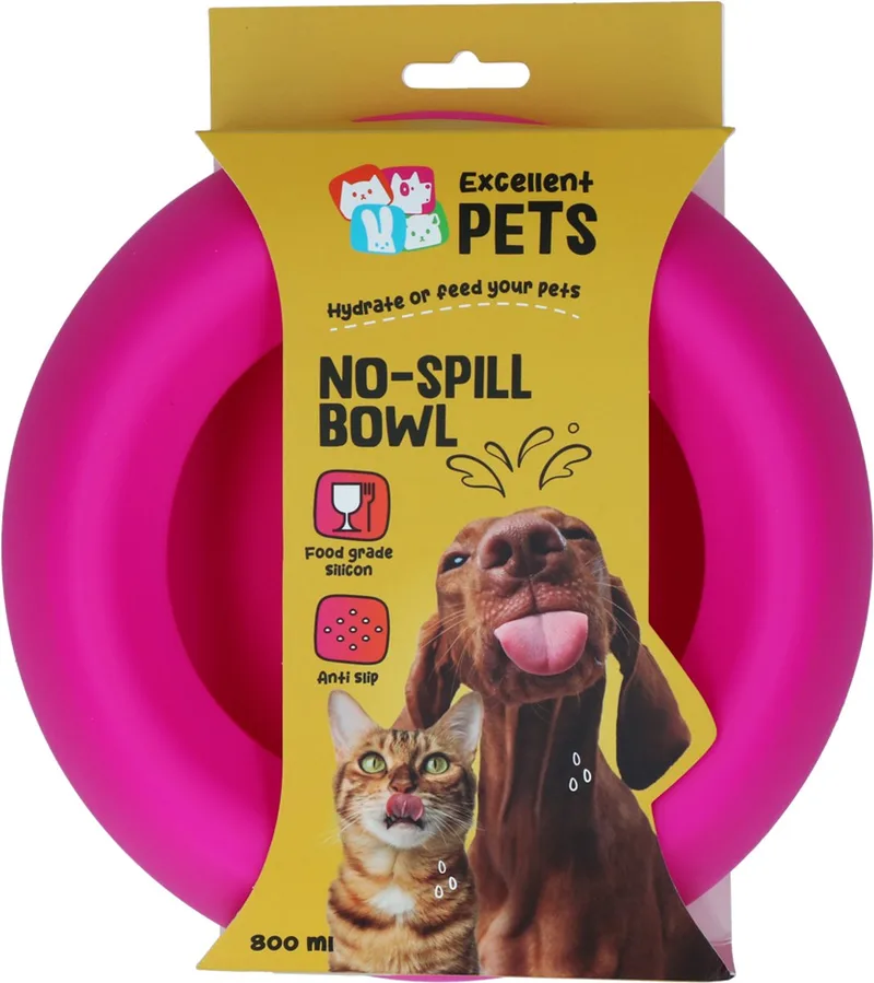 Excellent Pets Anti-knoei Voer- en Drinkbak Hond en Kat - 800 ml - Voerbak met Antislip - M - Morsbestendige Rand - Siliconen Drinkbak by Holland Animal Care in Pink – product photo
