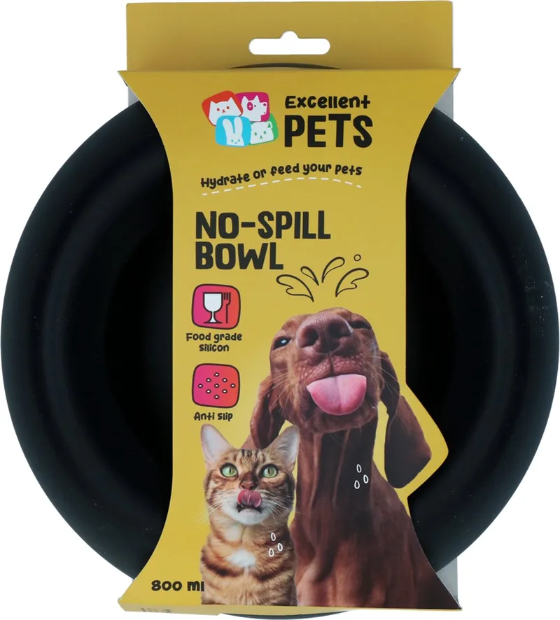 Excellent Pets Anti-knoei Voer- en Drinkbak Hond en Kat - 800 ml - Voerbak met Antislip - M - Morsbestendige Rand - Siliconen Drinkbak von Holland Animal Care in Anthrazit – Produktfoto