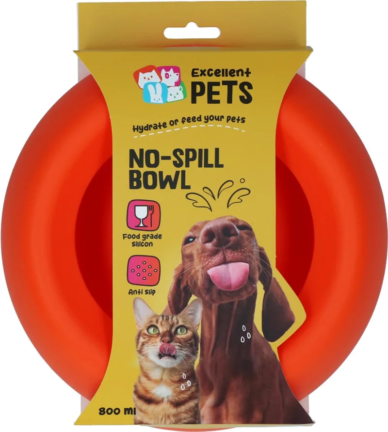 Excellent Pets Anti-knoei Voer- en Drinkbak Hond en Kat - 800 ml - Voerbak met Antislip - M - Morsbestendige Rand - Siliconen Drinkbak von Holland Animal Care in Orange – Produktfoto