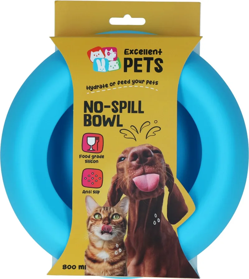 Excellent Pets Anti-knoei Voer- en Drinkbak Hond en Kat - 800 ml - Voerbak met Antislip - M - Morsbestendige Rand - Siliconen Drinkbak van Holland Animal Care in Blauw – productfoto