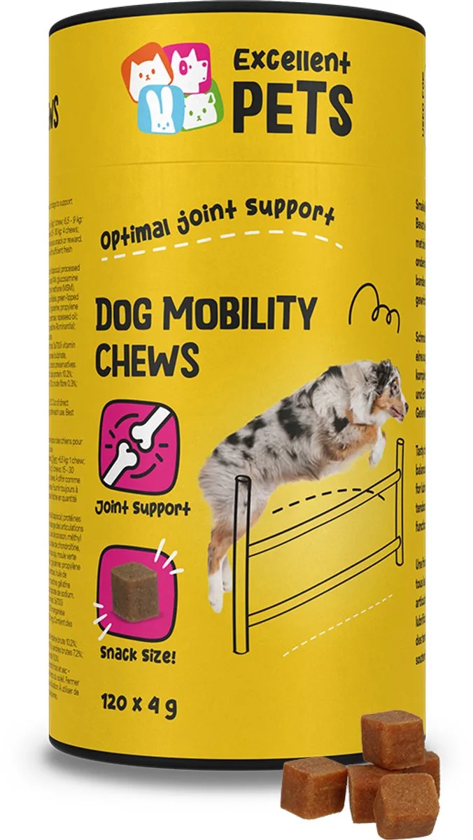 Excellent Pets Dog Mobility Chews 120 stuks - Honden supplementen - Gewrichten Hond - Glucosamine, Visolie, MSM - Ter ondersteuning van de pezen, kraakbeen, banden en gewrichten von Holland Animal Care – Produktfoto