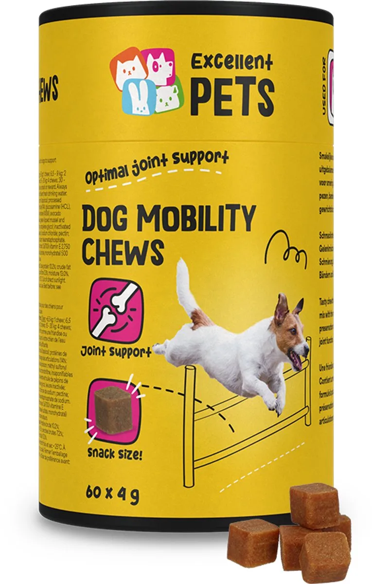 Excellent Pets Dog Mobility Chews 60 stuks - Honden supplementen - Gewrichten Hond - Glucosamine, Visolie, MSM - Ter ondersteuning van de pezen, kraakbeen, banden en gewrichten von Holland Animal Care – Produktfoto