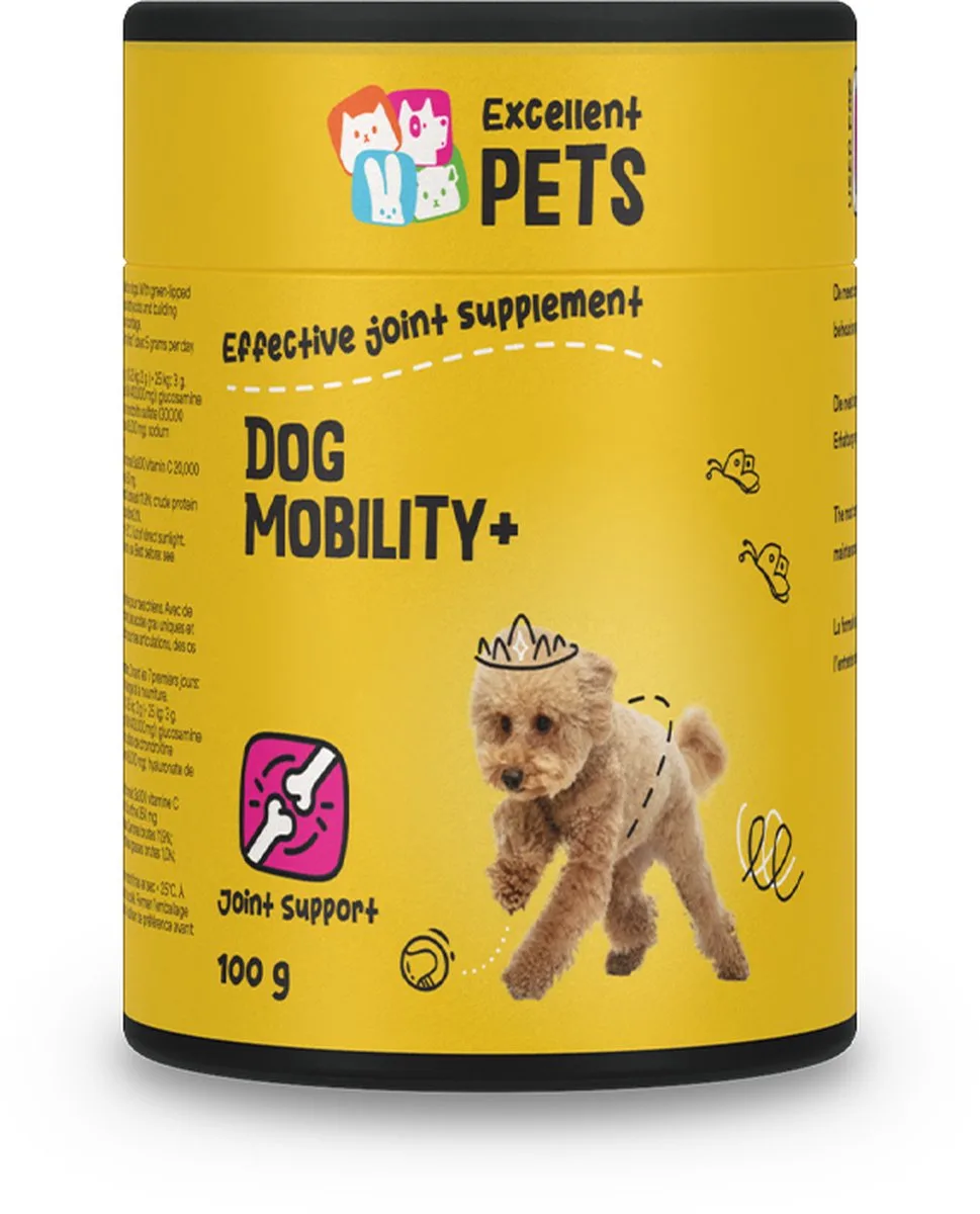 Excellent Pets Dog Mobility Plus 100 gr - Honden supplementen - Gewrichten Hond - Glucosamine, Visolie, MSM - Ter ondersteuning van de pezen, kraakbeen, banden en gewrichten von Holland Animal Care – Produktfoto