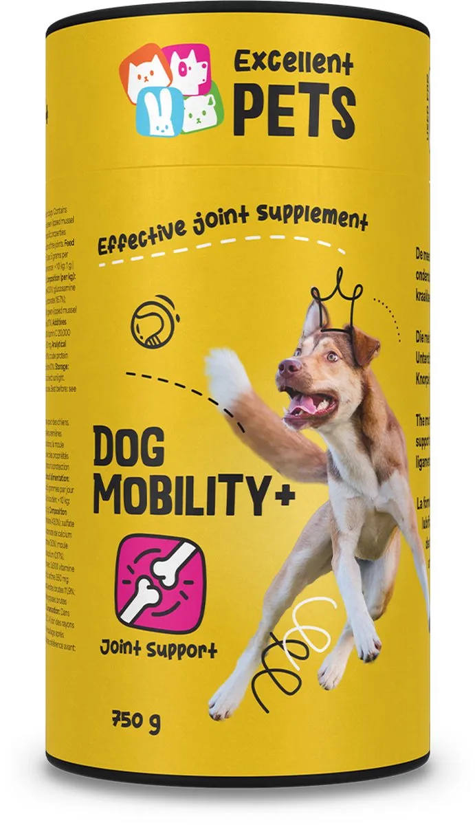 Excellent Pets Dog Mobility Plus 750 gr - Honden supplementen - Gewrichten Hond - Glucosamine, Visolie, MSM - Ter ondersteuning van de pezen, kraakbeen, banden en gewrichten von Holland Animal Care – Produktfoto