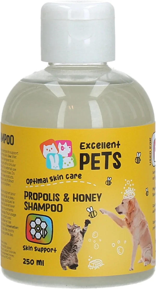 Excellent Pets Hond & Kat Shampoo 250 ml - Reinigend en Verzorgend - Bijenpropolis & Honing - Ondersteunt het herstellend vermogen van de huid - Propolis & Honey Shampoo by Holland Animal Care – product photo