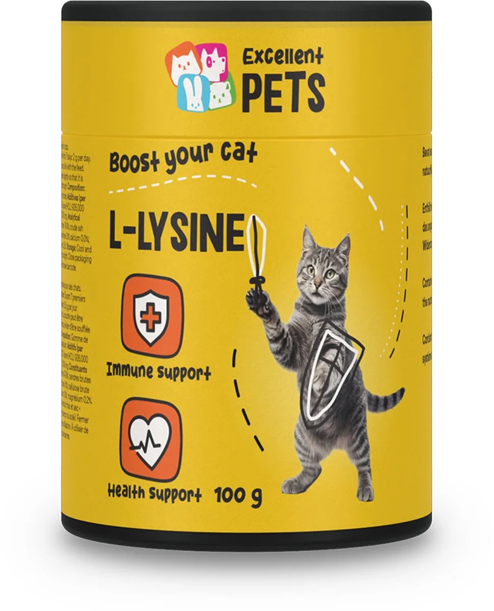 Excellent Pets L Lysine Kat 100 gr - Ondersteunt het Immuunsysteem, Herstel en Weerstand bij Stress - Niesziekte Kat - Weerstand Katten supplementen van Holland Animal Care – productfoto