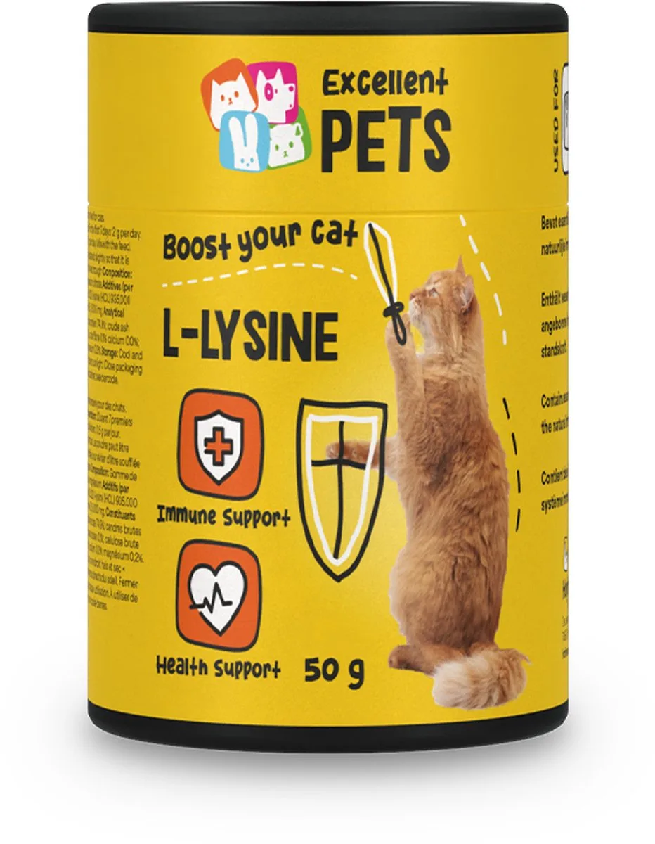 Excellent Pets L Lysine Kat 50 gr - Ondersteunt het Immuunsysteem, Herstel en Weerstand bij Stress - Niesziekte Kat - Weerstand Katten supplementen de Holland Animal Care – photo produit