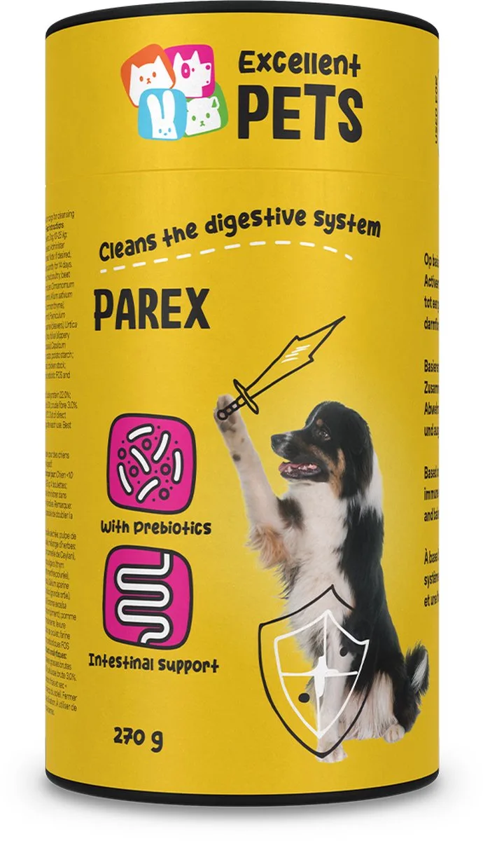 Excellent Pets Spijsvertering 270 gr - Prebiotica - 100% natuurlijk - Bij Moeilijke Ontlasting - Bevordert darmflora, versterkt Immuunsysteem en Glanzende Vacht - Weerstand Honden supplementen - Dog Parex van Holland Animal Care – productfoto