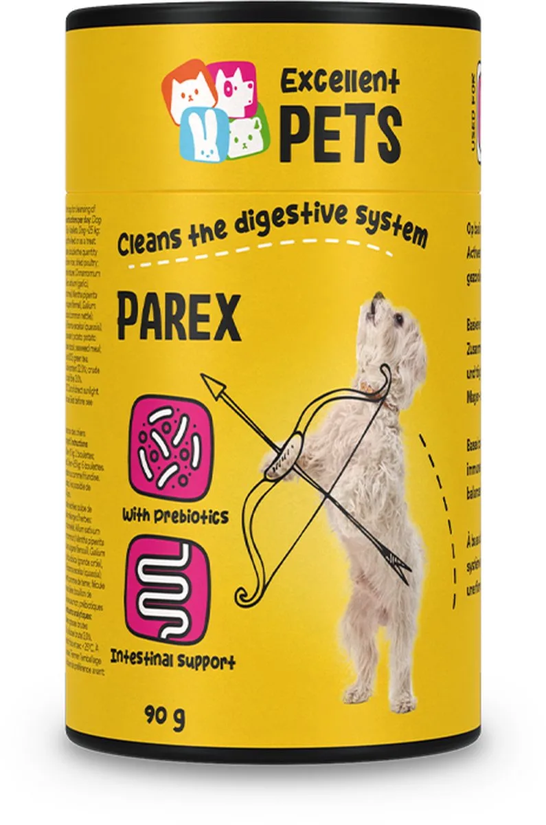 Excellent Pets Spijsvertering 90 gr - Prebiotica - 100% natuurlijk - Bij Moeilijke Ontlasting - Bevordert darmflora, versterkt Immuunsysteem en Glanzende Vacht - Weerstand Honden supplementen - Dog Parex van Holland Animal Care – productfoto