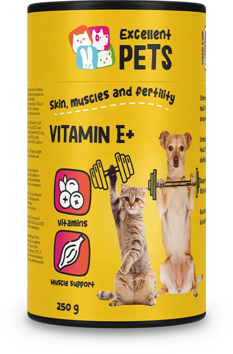 Excellent Pets Vitamine E+ 250 gr – Lysine – Ondersteunt Huid, Spieren en Vruchtbaarheid - Ideaal voor Fokkerij, Sport en Jonge Dieren - Weerstand Supplement Hond & Kat von Holland Animal Care – Produktfoto