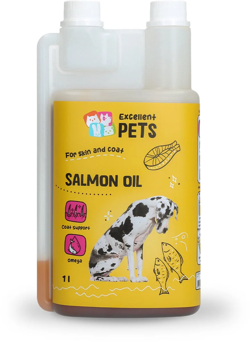 Excellent Pets Zalmolie 1 L - Visolie - Omega 3-6-9 - Ondersteunt Huid en Vacht, Hart - Soepele gewrichten en Immuunsysteem - Weerstand Honden supplementen - Alternatief voor Schapenvet - Dog Salmon Oil van Holland Animal Care – productfoto