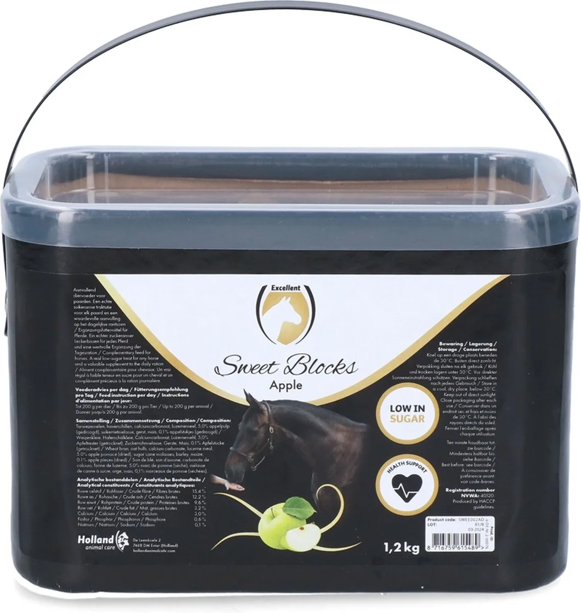 Excellent Sweet Apple Blocks - De gezonde en smakelijke traktatie of beloning voor het paard - Geschikt voor paarden - Appel - 1,2 kg de Holland Animal Care – photo produit