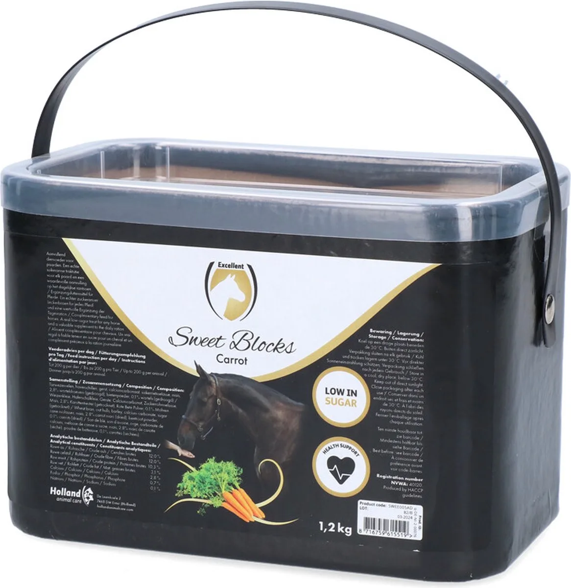 Excellent Sweet Carrot Blocks - 1,2 kg - De gezonde en smakelijke traktatie of beloning voor het paard - Geschikt voor paarden - Wortel by Holland Animal Care – product photo