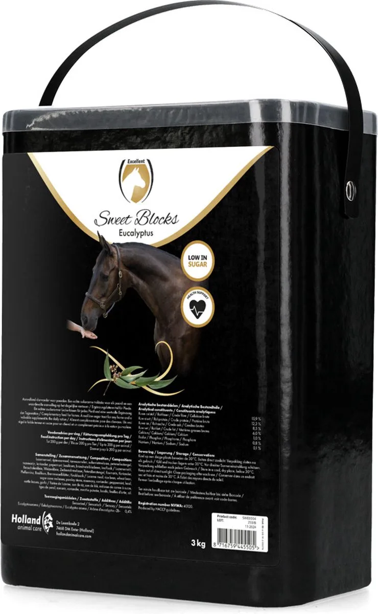 Excellent Sweet Eucalypta Blocks - De gezonde en smakelijke traktatie of beloning voor het paard - Geschikt voor paarden - Eucalyptus - 3 kg by Holland Animal Care – product photo