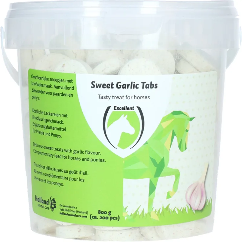 Excellent Sweet tabs knoflook – Paarden – 100 stuks- Aanvullend paardenvoer - Alle leeftijden by Holland Animal Care – product photo