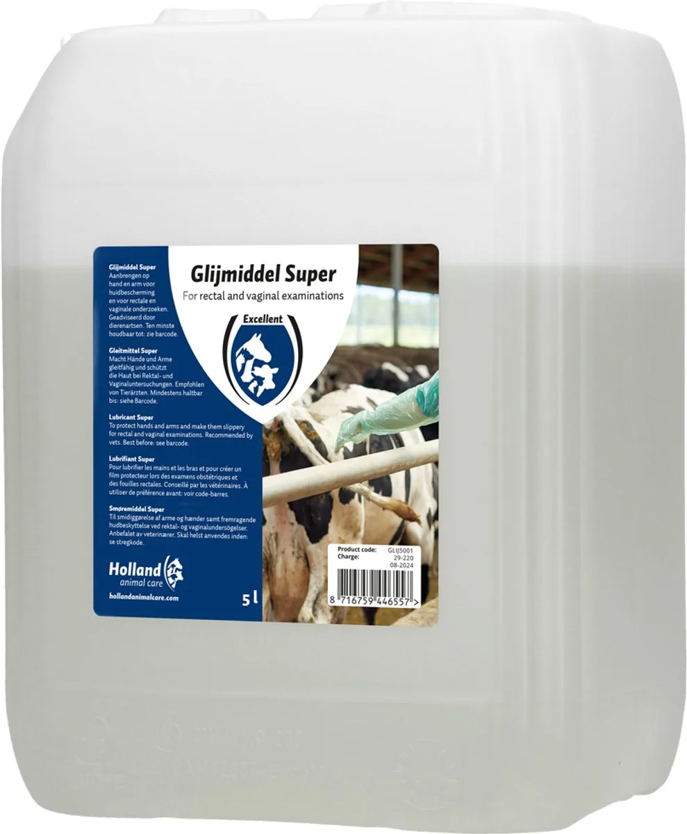 Excellent Veterinair Glijmiddel Dieren 5 L – Voor verlossing en interne onderzoeken bij lammeren, kalveren, veulens en biggen – Geschikt voor rectaal onderzoek bij koeien en paarden de Holland Animal Care en 5 Liter – photo produit