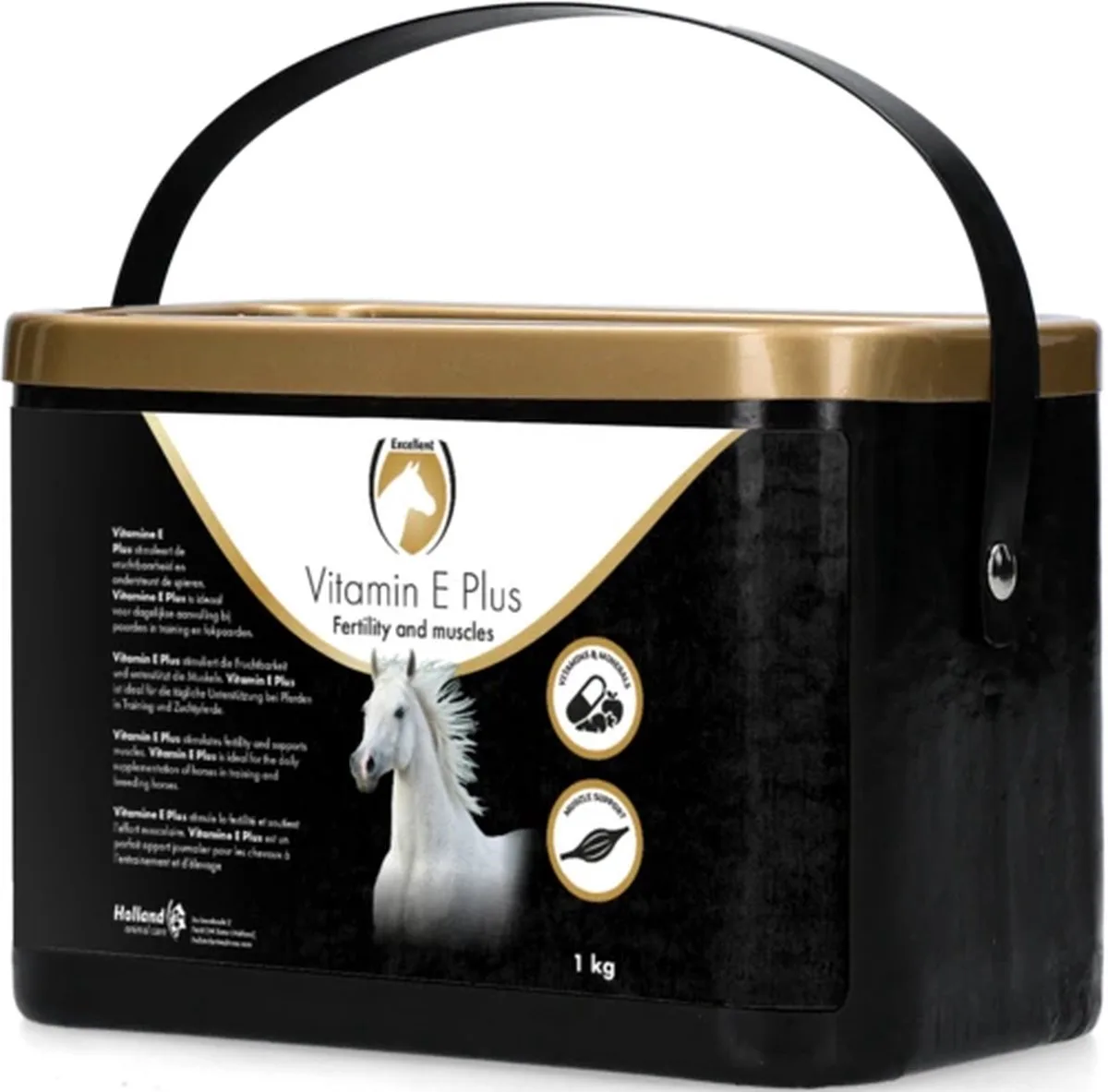 Excellent Vitamine E Plus Box - 1 kg - Voor extra ondersteuning en ontwikkeling voor optimale groei en prestaties in de sport en fokkerij - Aanvullend voer voor paarden - Gebalanceerde vitamine E voor jonge paarden de Holland Animal Care – photo produit