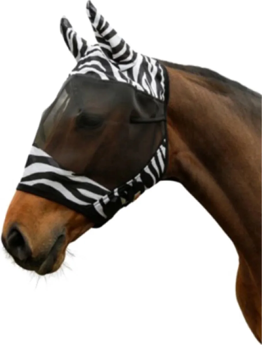 Excellent Vliegenmasker Pony - Polyester - Klittenband - 20,5 x 13,5 x 8 cm - Zebra print de Holland Animal Care – photo produit