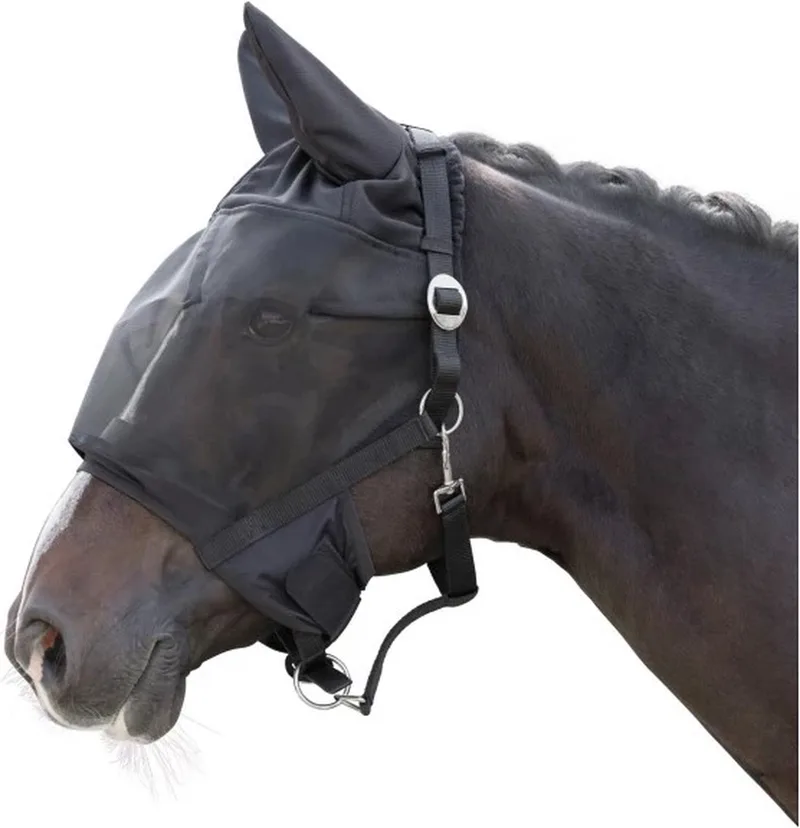 Halster met geïntegreerd Vliegenmasker Pony - 56.8 x 35.8 x 16.2 cm - Polyester - Klittenband - Oorbescherming - Full - Zwart by Holland Animal Care – product photo