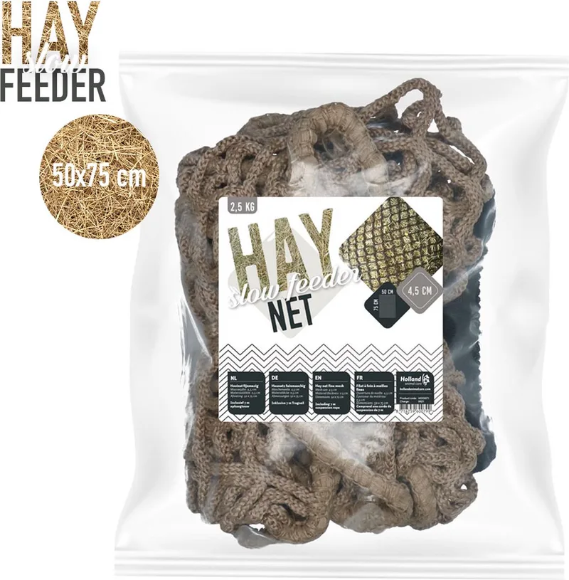 Hay Slowfeeder 50x75 cm – Hooinet paarden - Slowfeeder paarden– Tegen stalverveling – Meer dan 1000 kg trekkracht - Tot 2.5 kg hooi fra Holland Animal Care i Enkel net – produktbillede