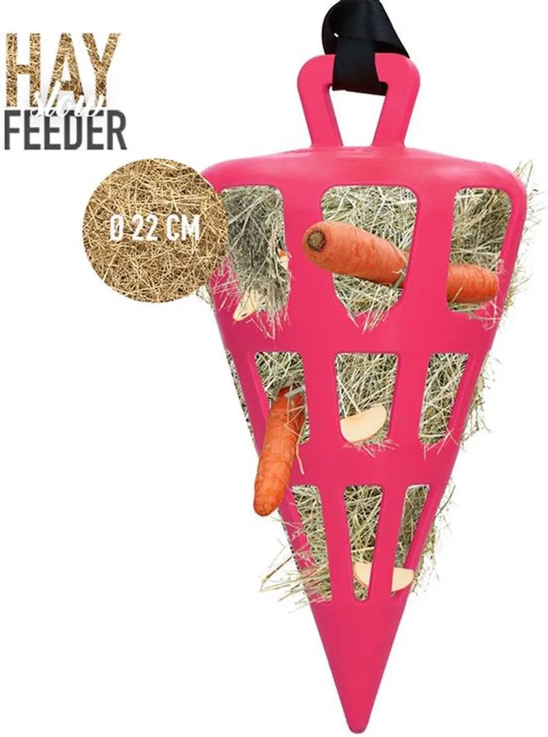 Hay Slowfeeder Fun&Flex Wortel – Ø 22 CM – Hooi Slowfeeder voor paarden – Geschikt voor grazende dieren – Tegen stalververling – Bevordert de gezondheid – Tot 1 kg hooi by Holland Animal Care in Pink – product photo