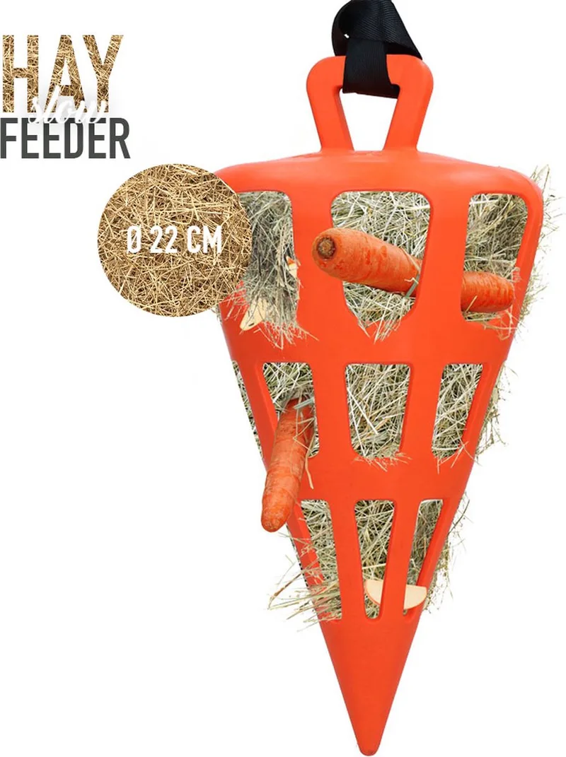 Hay Slowfeeder Fun&Flex Wortel – Ø 22 CM – Hooi Slowfeeder voor paarden – Geschikt voor grazende dieren – Tegen stalververling – Bevordert de gezondheid – Tot 1 kg hooi de Holland Animal Care en Orange – photo produit