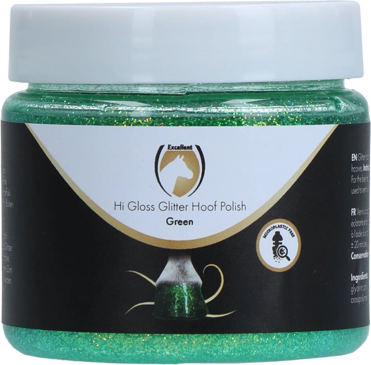 Hi Gloss Glitter Hoeflak - Glitters voor Hoeven - Hoefverzorging - Hydraterend - Eenvoudig Aanbrengen en Verwijderen - Glitters voor Vacht - Inclusief Kwast - Microplastic vrij - 150 ml de Holland Animal Care en Vert – photo produit