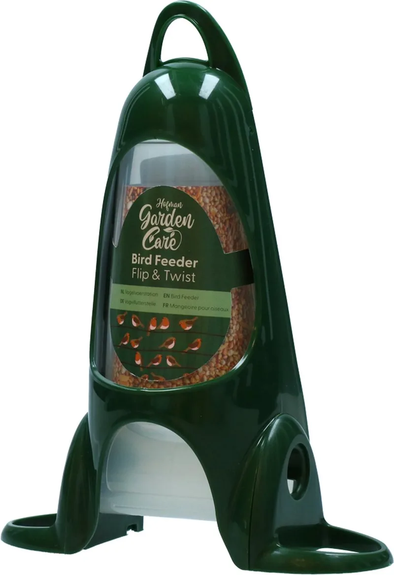 Hofman Garden Care Bird Feeder Flip & Twist - Voersilo - Voedertoren voor vogels - Vogelvoerstation - Kunststof de Holland Animal Care en Vert – photo produit