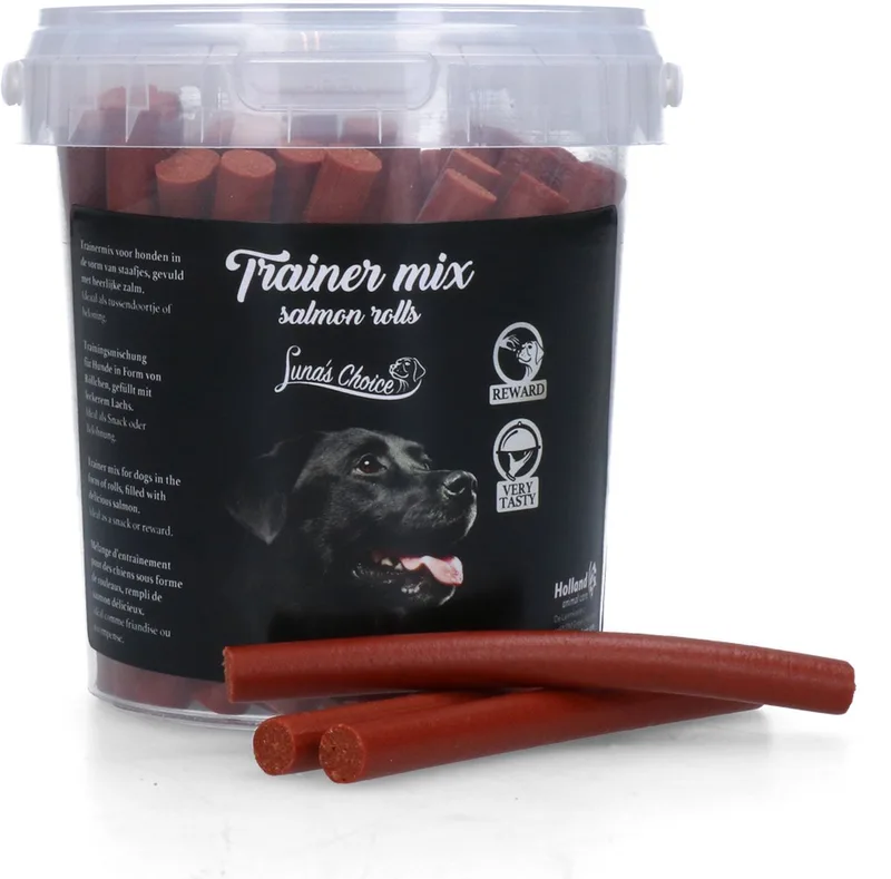 Luna's Choice Trainermix Zalmstaafjes 45 Stuks - 500 Gram – Zalm - Hondensnacks training - Hondenkoekjes - Hondensnoepjes Semi-moist – Geen toegevoegde suikers by Holland Animal Care – product photo