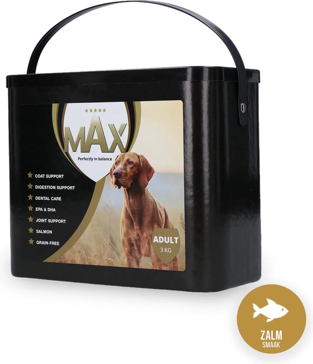 Max Adult - Super Premium Plus voeding – Dierenvoeding met Omega vetzuren, Vitaminen en Mineralen – Bevat Dog Mobility - Optimaliseert de spijsvertering – Verzorgt de tanden en voorkomt een slechte adem – Geschikt voor elke hond - 3 kg de Holland Animal Care – photo produit