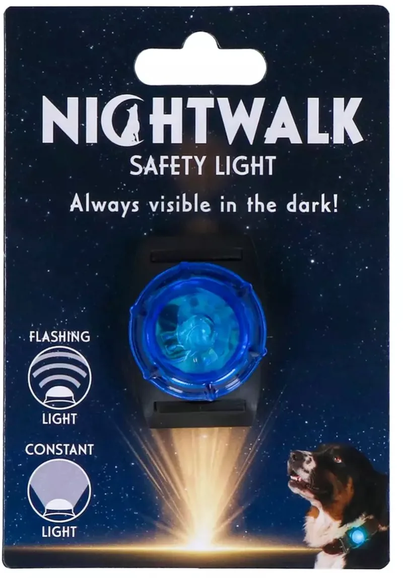 Nightwalk Safety Light - Verlichting Hond - Veiligheidslampje voor de Halsband - Hondenlampje - 2 Standen - Batterijduur 100 uur - Tot 200 meter zichtbaar by Holland Animal Care in Blue – product photo